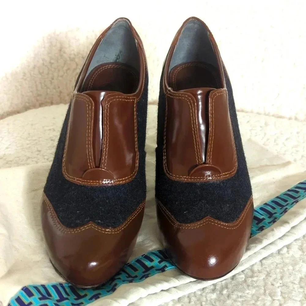 Tory Burch Leighton Black and Brown Leather Booties